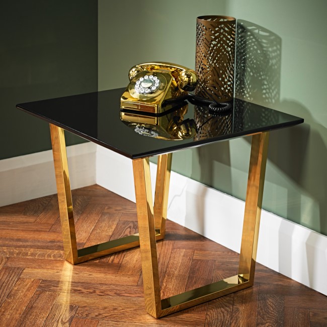 LPD Antibes Black High Gloss Lamp Table with Polished Gold Legs