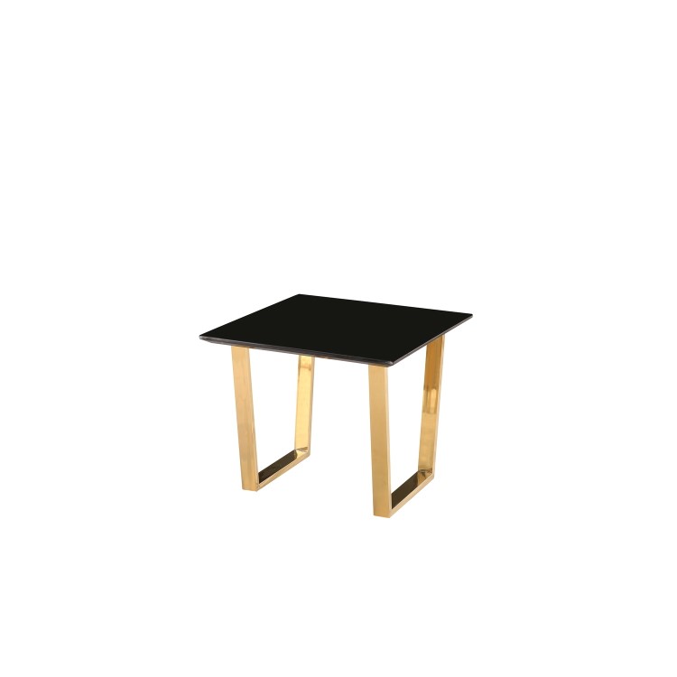 LPD Antibes Black High Gloss Lamp Table with Polished Gold Legs