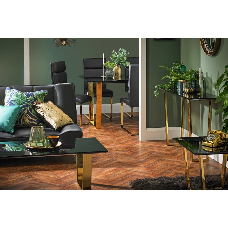 LPD Antibes Black High Gloss Lamp Table with Polished Gold Legs