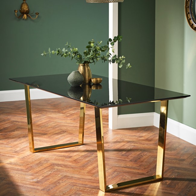 LPD Antibes Black High Gloss Dining Table with Polished Gold Legs