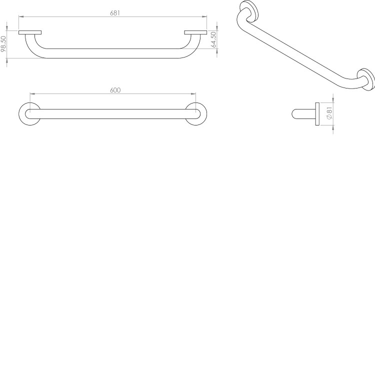 White Grab Rail  600 x 81mm - Croydex