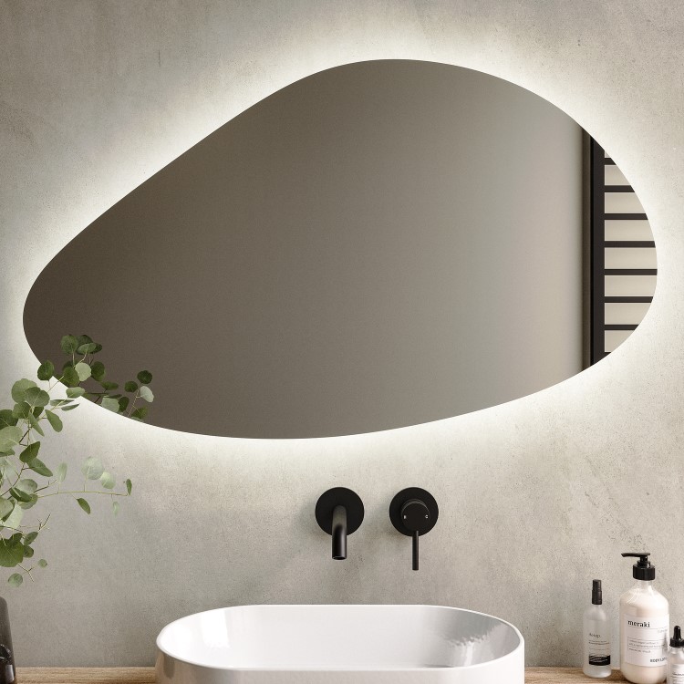 GRADE A1 - Pebble Backlit Bathroom Mirror with Battery Operated Lights 600 x 1000mm- Apollo