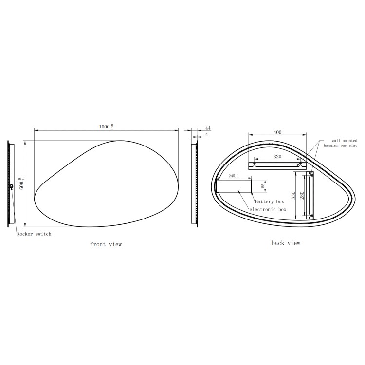 GRADE A1 - Pebble Backlit Bathroom Mirror with Battery Operated Lights 600 x 1000mm- Apollo