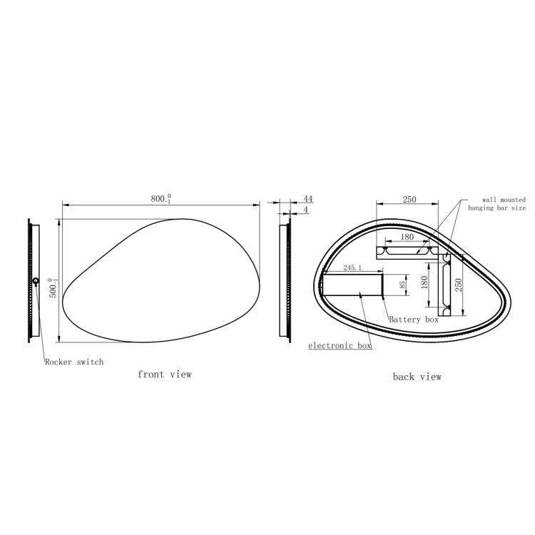 GRADE A1 - Pebble Backlit Bathroom Mirror with Battery Operated Lights 500 x 800mm - Apollo