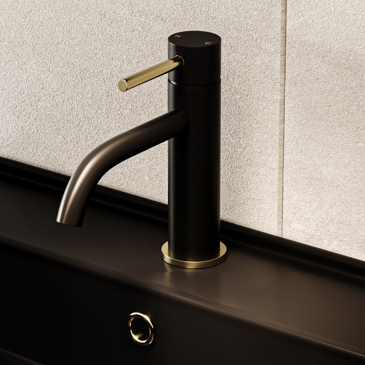 ONLY OPENED - Black & Brass Mono Basin Mixer Tap - Arissa