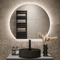 ONLY OPENED - Semi Circle LED Bathroom Mirror with Demister 800 x 700mm - Ara