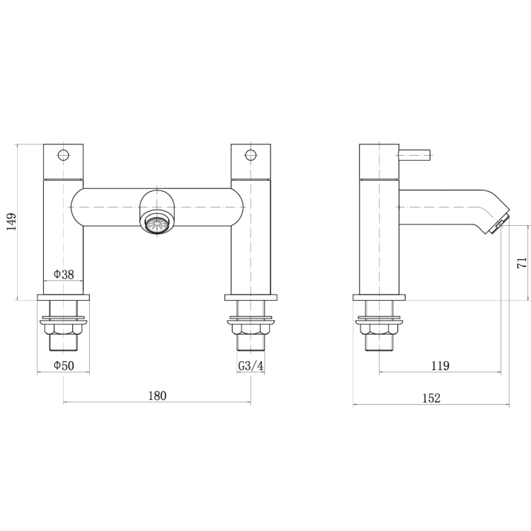 Brass Shower Bath and Basin Tap Set - Arissa