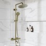 GRADE A1 - Brushed Brass Round Thermostatic Mixer Shower Set with Bath Filler Spout - Arissa
