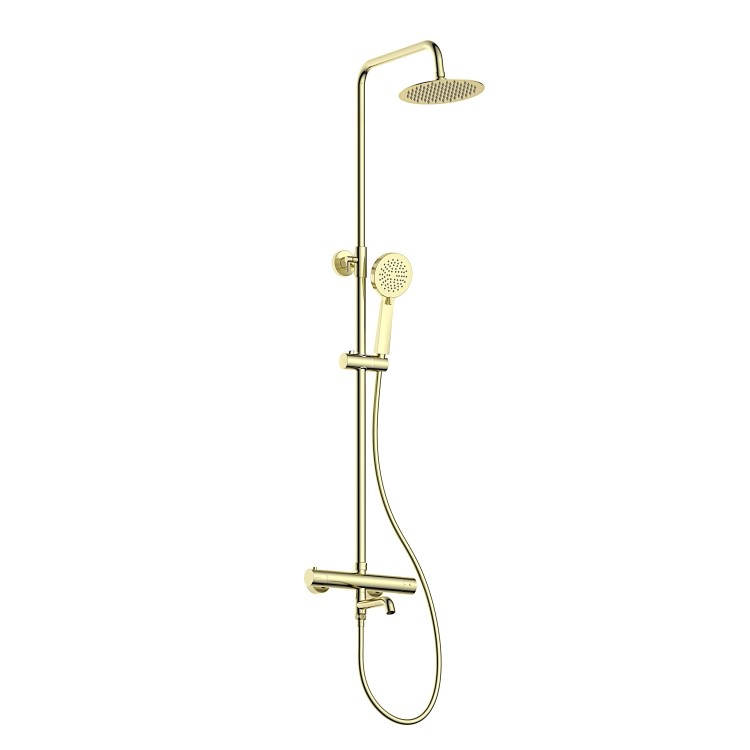 GRADE A1 - Brushed Brass Round Thermostatic Mixer Shower Set with Bath Filler Spout - Arissa