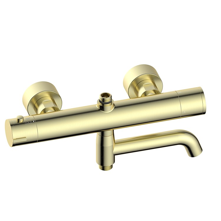 GRADE A1 - Brushed Brass Round Thermostatic Mixer Shower Set with Bath Filler Spout - Arissa