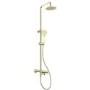 GRADE A1 - Brushed Brass Round Thermostatic Mixer Shower Set with Bath Filler Spout - Arissa