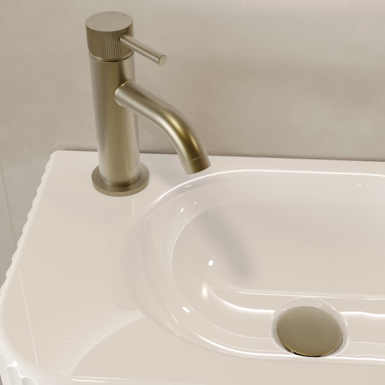 GRADE A1 - Brushed Brass Fluted Cloakroom Mono Basin Mixer Tap with Waste - Arissa