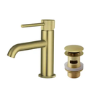 GRADE A1 - Brushed Brass Fluted Cloakroom Mono Basin Mixer Tap with Waste - Arissa