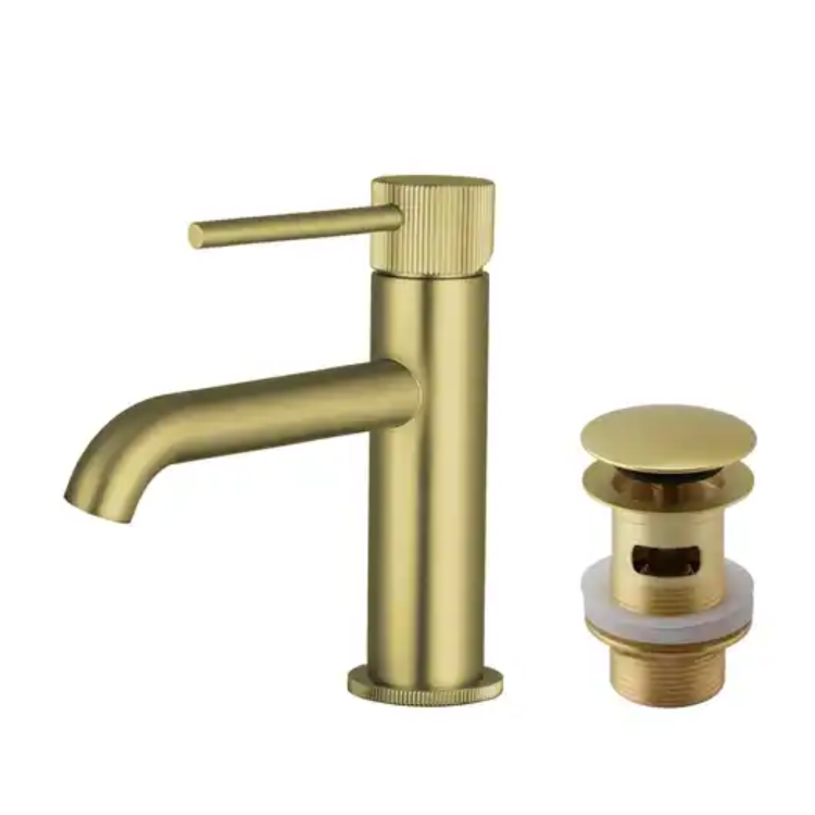 GRADE A1 - Brushed Brass Fluted Cloakroom Mono Basin Mixer Tap with Waste - Arissa