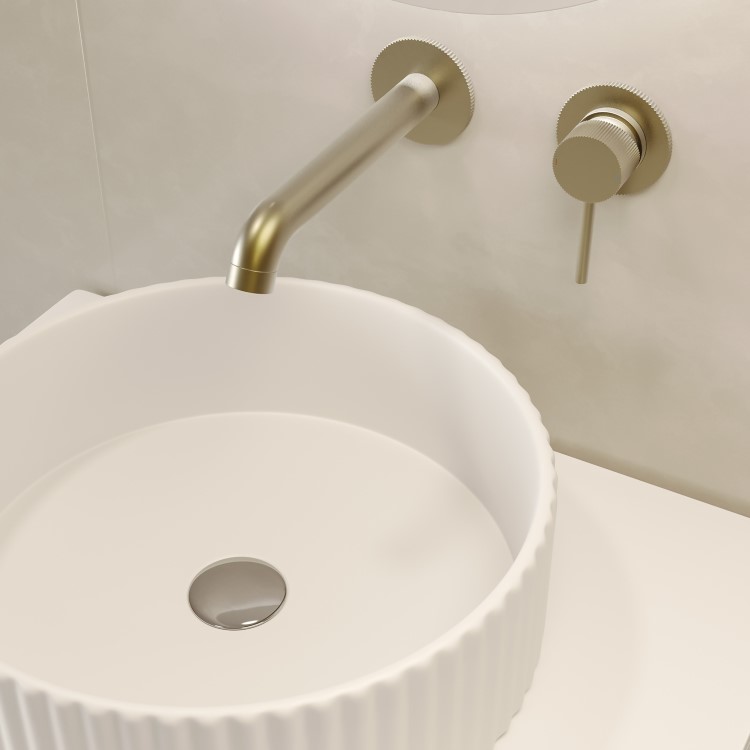 GRADE A1 - Brushed Brass Fluted Wall Mounted Basin Mixer Tap - Arissa