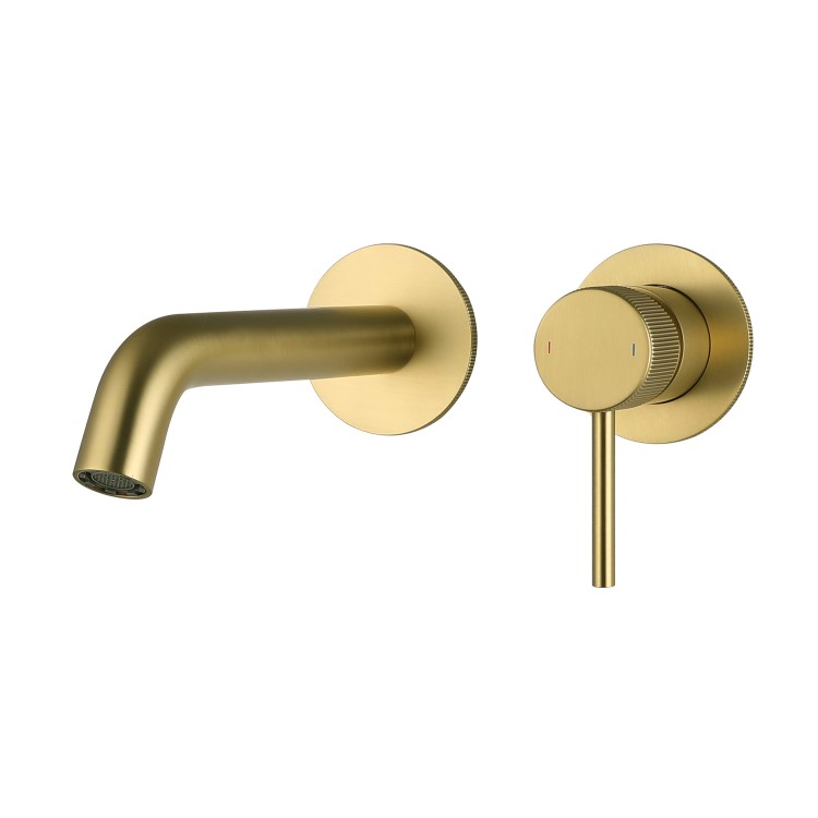 GRADE A1 - Brushed Brass Fluted Wall Mounted Basin Mixer Tap - Arissa