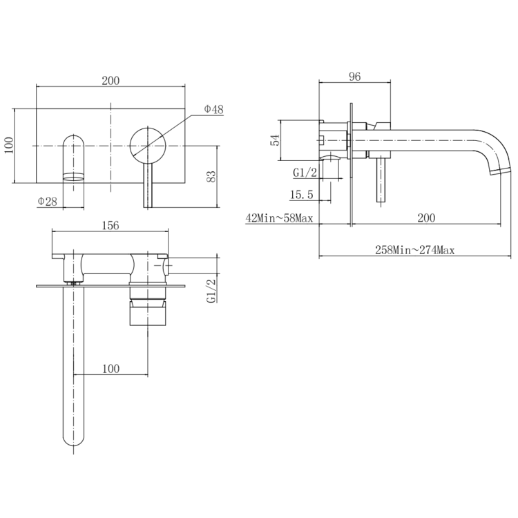 ONLY OPENED - Brushed Brass Wall Mounted Bath Tap With Backing Plate - Arissa