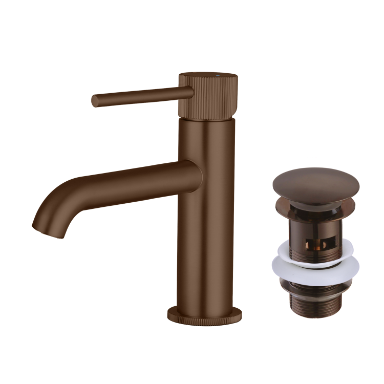 GRADE A1 - Brushed Bronze Fluted Cloakroom Mono Basin Mixer Tap with Waste - Arissa