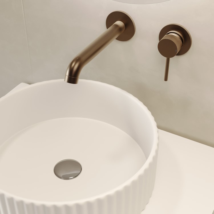 GRADE A1 - Brushed Bronze Fluted Wall Mounted Basin Mixer Tap - Arissa