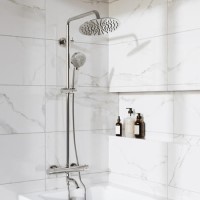 GRADE A1 - Chrome Round Thermostatic Mixer Shower Set with Bath Filler Spout - Arissa