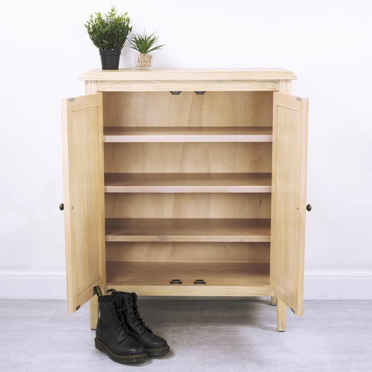 Solid Wood Shoe Cabinet with Lime Wash Finish - 12 Pairs
