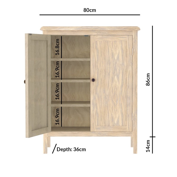 Solid Wood Shoe Cabinet with Lime Wash Finish - 12 Pairs