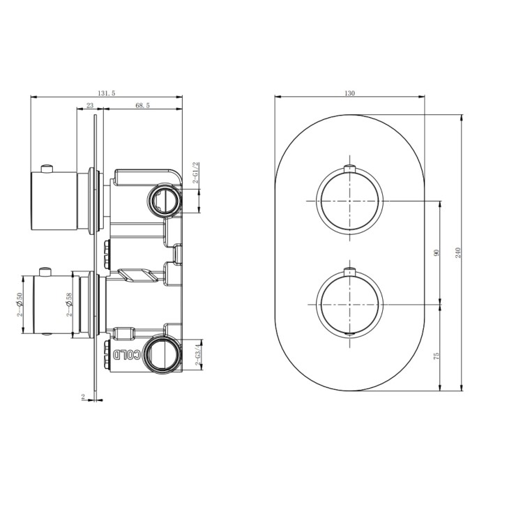 Gunmetal Grey 2 Outlet Concealed Thermostatic Mixer Shower Valve  - Arissa