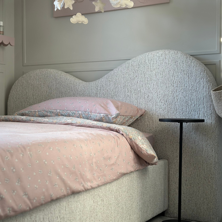 Cream Fabric Single Ottoman Bed with Wide Curved Headboard - Aria