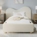 Cream Textured Fabric Single Ottoman Bed with Wide Curved Headboard - Aria