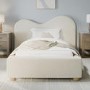 Cream Textured Fabric Single Ottoman Bed with Wide Curved Headboard - Aria