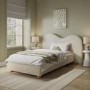 Cream Fabric Single Ottoman Bed with Wide Curved Headboard - Aria