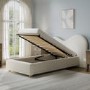 Cream Textured Fabric Single Ottoman Bed with Wide Curved Headboard - Aria