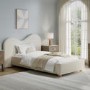 Cream Textured Fabric Single Ottoman Bed with Wide Curved Headboard - Aria
