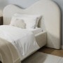 Cream Textured Fabric Single Ottoman Bed with Wide Curved Headboard - Aria