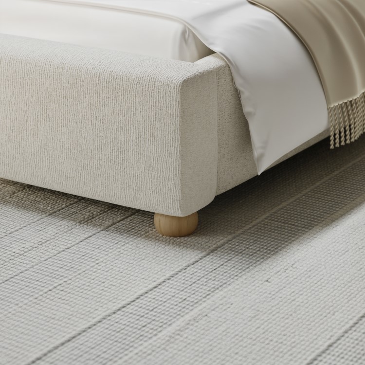Cream Textured Fabric Single Ottoman Bed with Wide Curved Headboard - Aria