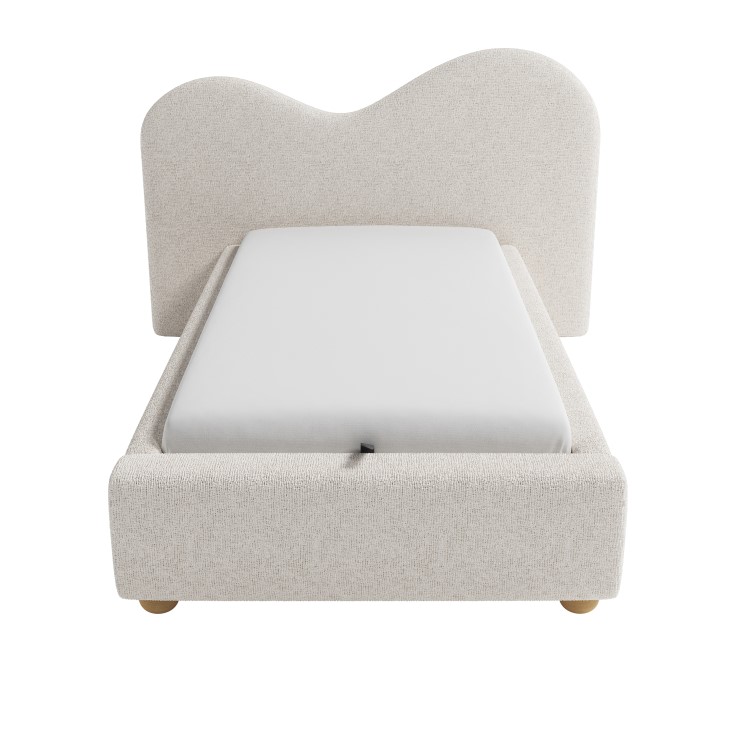 Cream Textured Fabric Single Ottoman Bed with Wide Curved Headboard - Aria