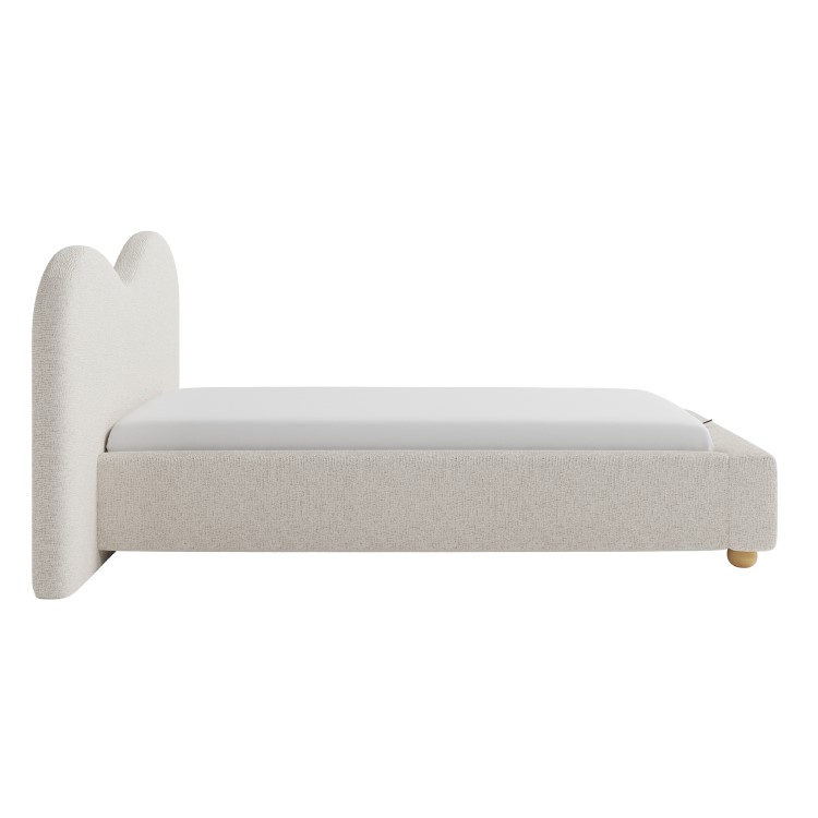 Cream Fabric Single Ottoman Bed with Wide Curved Headboard - Aria