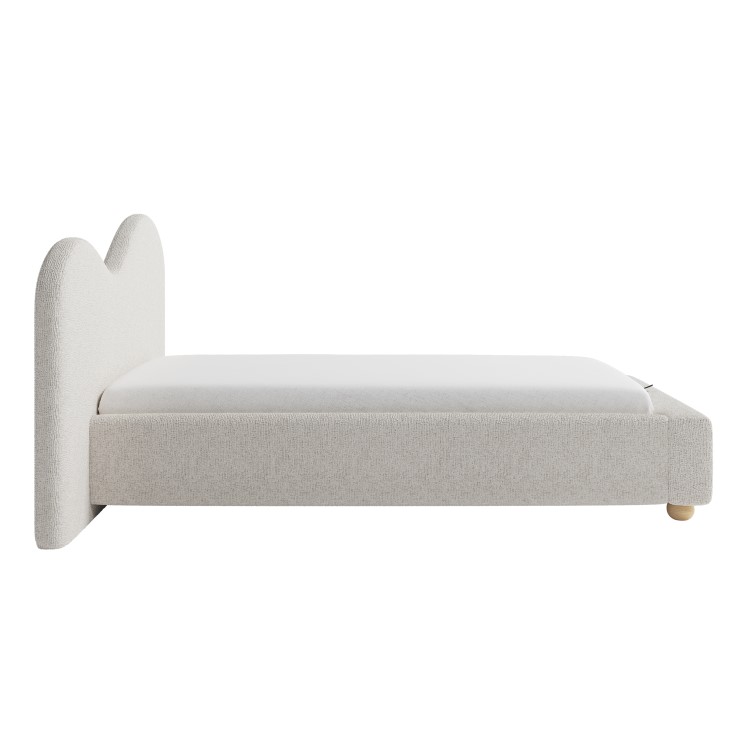 Cream Textured Fabric Single Ottoman Bed with Wide Curved Headboard - Aria