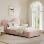 Pink Velvet Single Ottoman Bed with Wide Curved Headboard - Aria