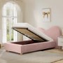 Pink Velvet Single Ottoman Bed with Wide Curved Headboard - Aria