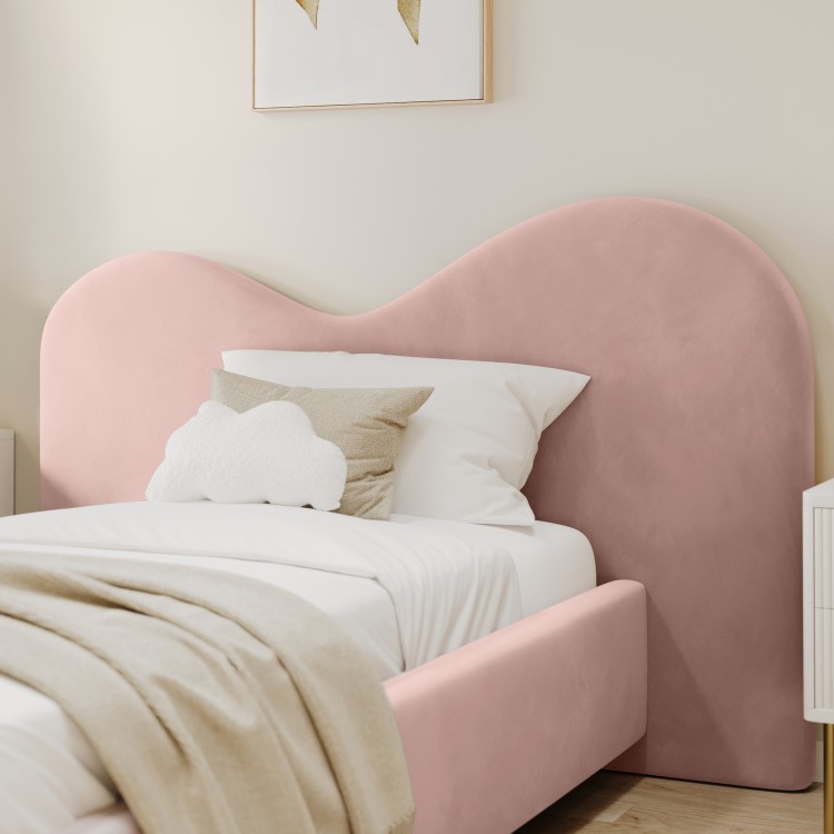 Pink Velvet Single Ottoman Bed with Wide Curved Headboard - Aria