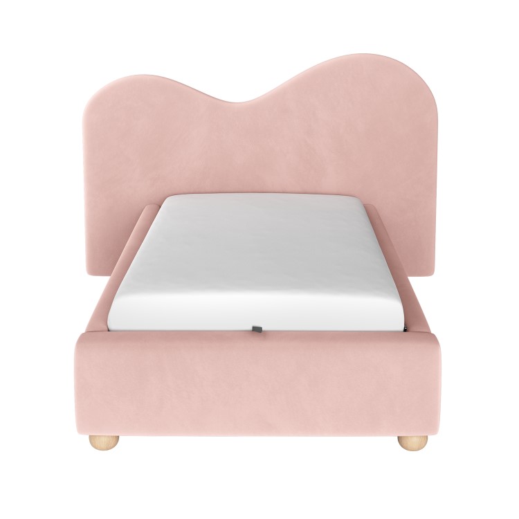 Pink Velvet Single Ottoman Bed with Wide Curved Headboard - Aria