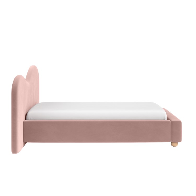 Pink Velvet Single Ottoman Bed with Wide Curved Headboard - Aria