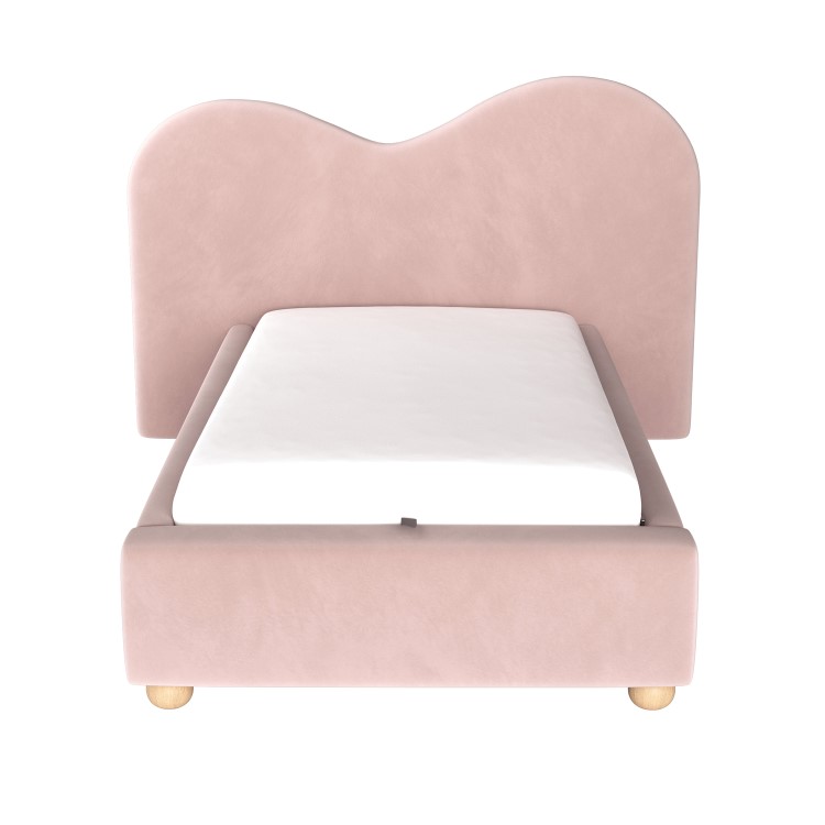 Pink Velvet Single Ottoman Bed with Wide Curved Headboard - Aria