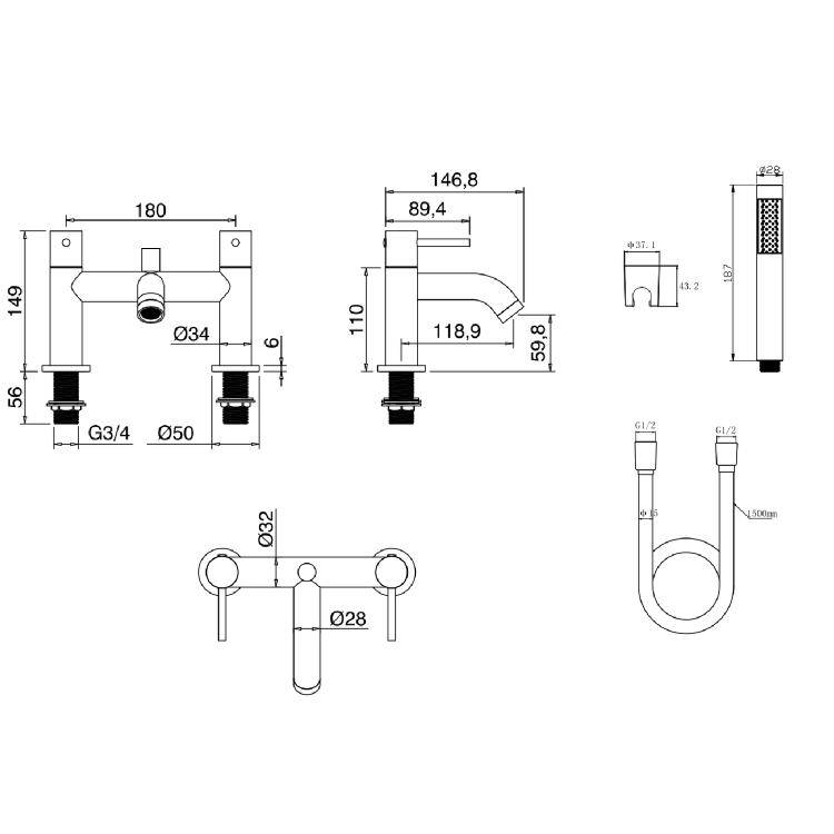 GRADE A1 - Brushed Brass Bath Shower Mixer Tap - Arissa