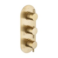 Brushed Brass 2 Outlet Concealed Thermostatic Shower Valve with Triple Control - Arissa