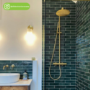 GRADE A1 - Brushed Brass Thermostatic Mixer Bar Shower with Round Overhead & Pencil Handset - Arissa