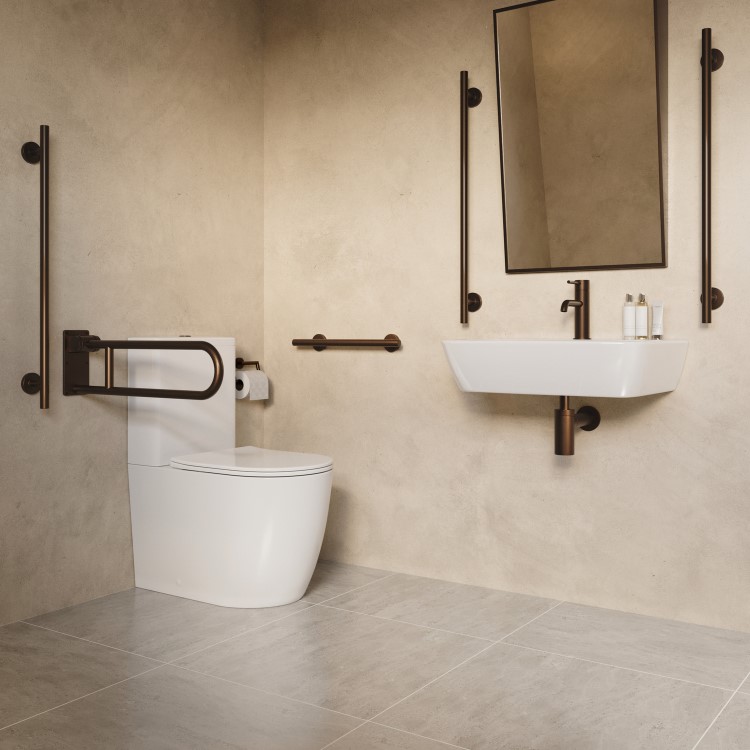 GRADE A1 - Bronze Folding Bathroom Grab Rail 600 x 160mm - Arissa