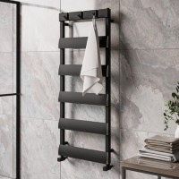 ONLY OPENED - Black Towel Radiator with Hooks 1200 x 500mm - Arizona