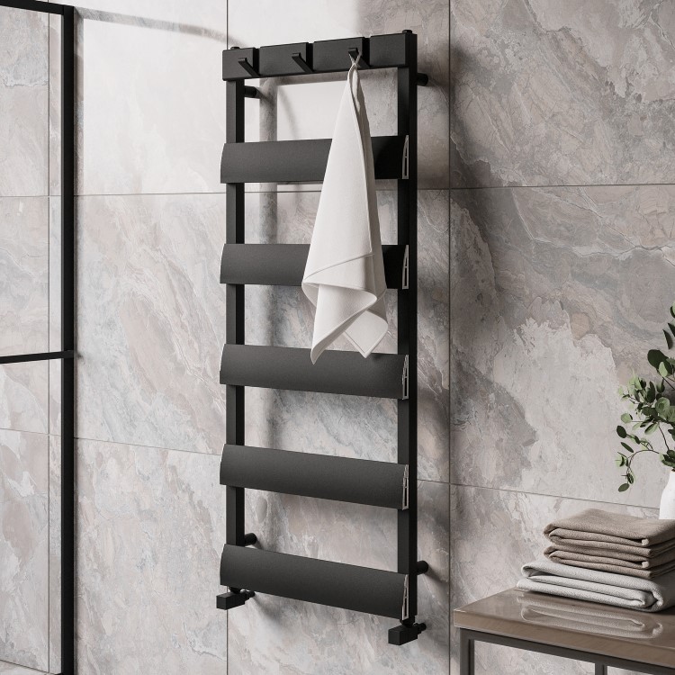 ONLY OPENED - Black Towel Radiator with Hooks 1200 x 500mm - Arizona